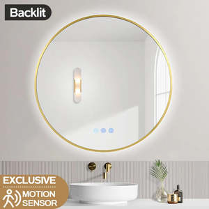 700mm Backlit Yellow Gold/Gunmetal Grey Frame Round LED Mirror with Motion Sensor Auto On