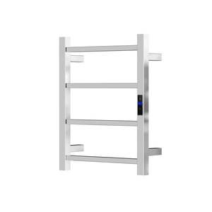 Heated Tower Rail: Silver/Black 4-Bar Square Stainless Steel Heated Towel Rail, 400Wx500Hx110D Timer & Temp Control