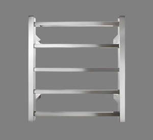 Heated Tower Rail: Silver/Black 5-Bar Square Stainless Steel Polished Heated Towel Rail, 400Wx600Hx120D 50W