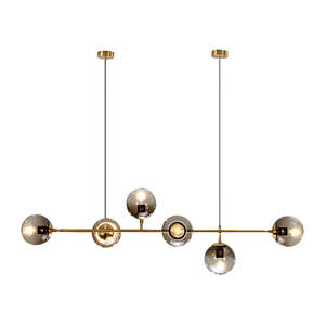 Unique Stylish Brushed Golden Pendant light with 6 Smoky Glass Ball UQ0206YG