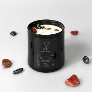 EXHALE Candle with Red Jasper and Hematite Crystals
