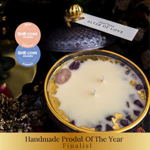 Crystal Infused Candles: ALTAR OF LOVE Candle - Amethyst & Rose Quartz Crystals with Love Ritual Blessing