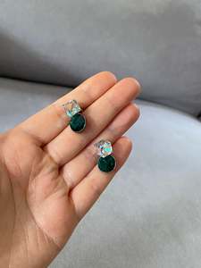 Swarovski AB Cube & Emerald Drop Earrings