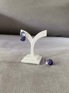 Swarovski: Swarovski AB Cube & Violet Drop Earrings