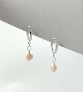 Pink Pearl Huggies Silver