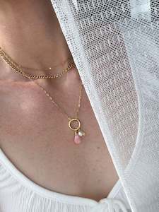 Gold Necklaces: Pink Opal + Pearl Charm Necklace