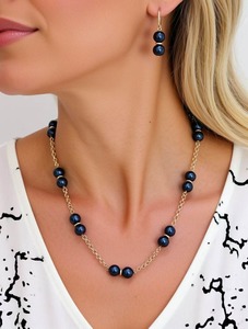 Midnight Blue Freshwater Pearl Necklace Set