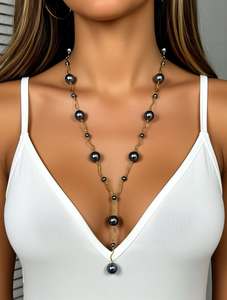 Midnight Luxe – Grey Shell Pearl Lariat Necklace ✨