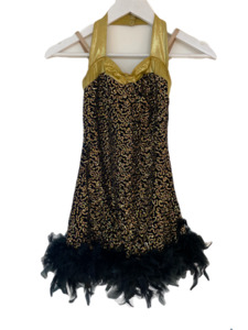 Black & Gold Sequin Feather Dress Step Beyond Studios