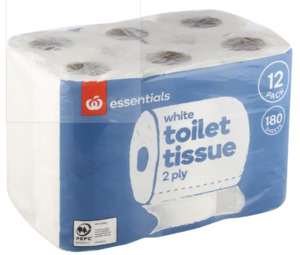Essentials Toilet Paper 12pk White 2ply