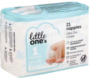 Groceries: Little Ones Nappies S1 Newborn up to 5kg 21pk