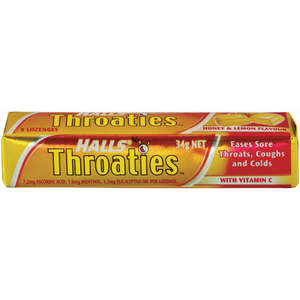 Medicines: Halls Throaties Honey & Lemon SPECIAL $14.00 + GST (INNER 20)