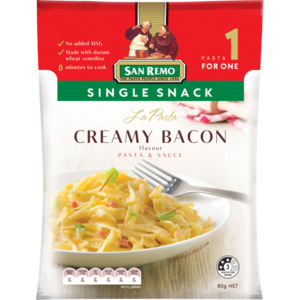 San Remo La Pasta Single Snack Creamy Bacon Pasta & Sauce 80g