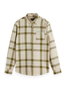Mens Dress Shirts: Herringbone Check Shirt-Beige