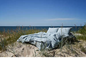 Linen Bedding: Linen Duvet Cover Queen Light Blue