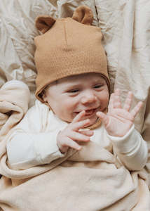 Organic Baby Hat With Ears Dark Brown