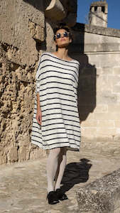 Knitwear: Emi Merino Wool Dress Navy Stripe