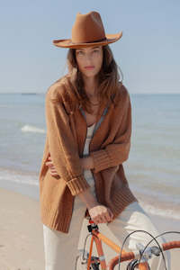 Knitwear: Merino Cardi With Zip and Hood Rust