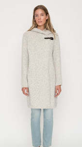 Knitwear: WOOL COAT WITH HOOD & BUCKLE LIGHT GREY