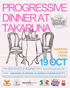 Taste of Takapuna: Progressive Dinner on Sun 19th Oct