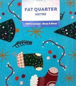 alternate namekey: 30807471: Christmas Print Cotton Fat Quarters, Blue Stockings & Trees - 50cmx55cm