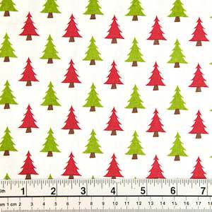 Quilting Fabric: Christmas Cotton Print Fabric, White/Green Red Tree - Width 112cm