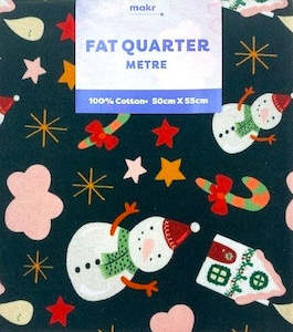 Quilting Fabric: Christmas Print Cotton Fat Quarters, Navy Snowman & Pink Clouds - 50cmx55cm