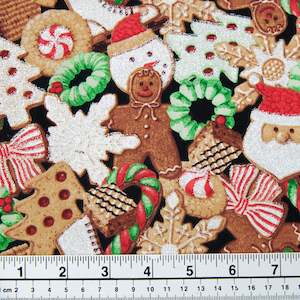 Craft Print Fabrics: Printed Christmas Theme Fabric, Gingerbread- 112cm