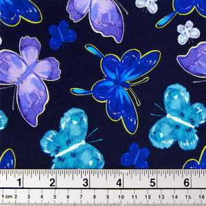 Craft Print Fabrics: Digital Printed Quilting Fabric, Space Blue Butterfly- Width 112cm