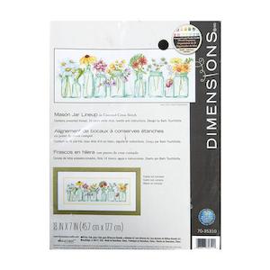 Embroidery And Tapestry: Dimensions Stitch Kit, Mason Jar Lineup- 45.7 x 17.7cm