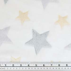 General Purpose Fabrics: Printed Coral Fleece Fabric, White Stars- Width 155cm