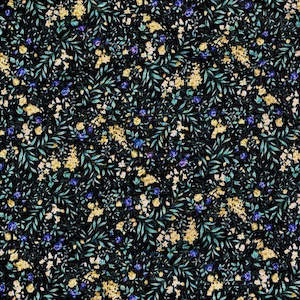 General Purpose Fabrics: London Lawns Fabric, Black Floral- Width 148cm