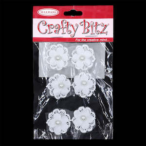 Crafty Bitz Flower with Pearl, White- 6pk