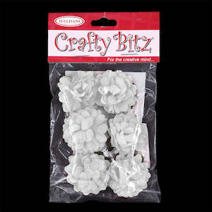 Crafty Bitz Flower with Stem, White- 6pk