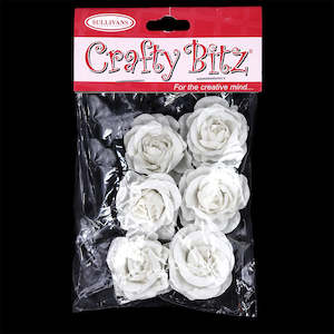 Flowers Feathers And Masks: Crafty Bitz Flower Rose with Stem, White- 6pk