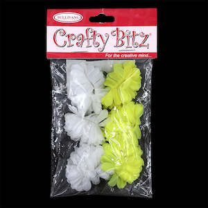 Flowers Feathers And Masks: Crafty Bitz Flowers, White/Yellow- 6pk