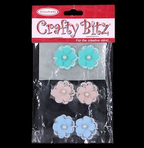 Flowers Feathers And Masks: Crafty Bitz Flower with Pearl, Assorted- 6pk