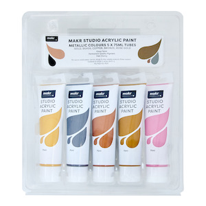 Makr Studio Acrylic Paint Tube Pack, Metallic Colours- 5x75ml