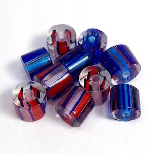 Beads And Findings: Arbee Glass Beads, Red/Blue Mix- 10mm