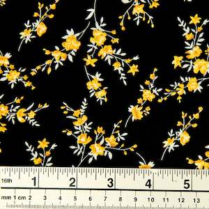General Purpose Fabrics: Printed Cotton Lawn Fabric, Navy Stems And Flowers- Width 140cm