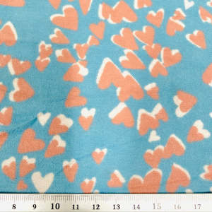 Printed Flannelette Fabric, Hearts Blue Sea -110cm Width