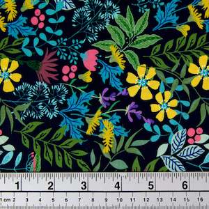Digital Printed Quilting Fabric, Prussian Blue Flower- Width 112cm