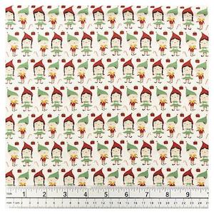 Christmas Fabric: Christmas Cotton Fabric, White Elf and Santa- Width 112cm