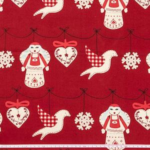 Christmas Cotton Fabric, Red/Natural Ornament- Width 112cm