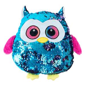 Home: Formr Junior Novelty Cushion, Owl with Blue Sequin- 35cm
