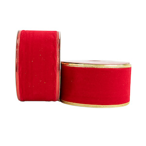 Christmas: Christmas Velvet Ribbon, Wired Red Gold, 6.3cmx20m
