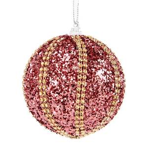 Christmas: Christmas Bauble Champagne Braid Accent, Pink- 8cm