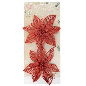 Christmas Clip On Poinsettia, Red- 2pk