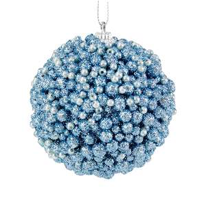 Christmas Bauble Beads Accent, Blue Grey/White- 8cm
