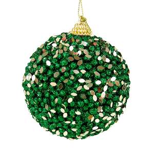 Christmas Ball Green, Beaded Ball Swirl- 8cm
